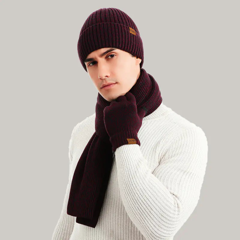 Warm Autumn Winter Knitted Hat, Scarf, and Gloves Set