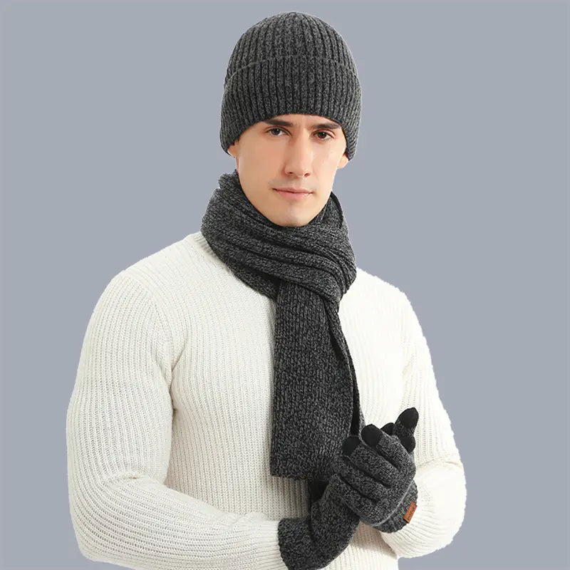 Warm Autumn Winter Knitted Hat, Scarf, and Gloves Set