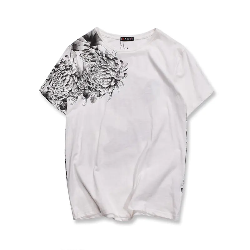 Japanese Retro Embroidered Koi Fish T-Shirt for Men