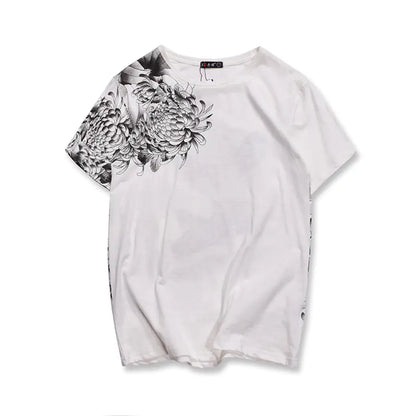 Japanese Retro Embroidered Koi Fish T-Shirt for Men