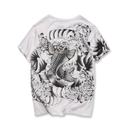 Japanese Retro Embroidered Koi Fish T-Shirt for Men