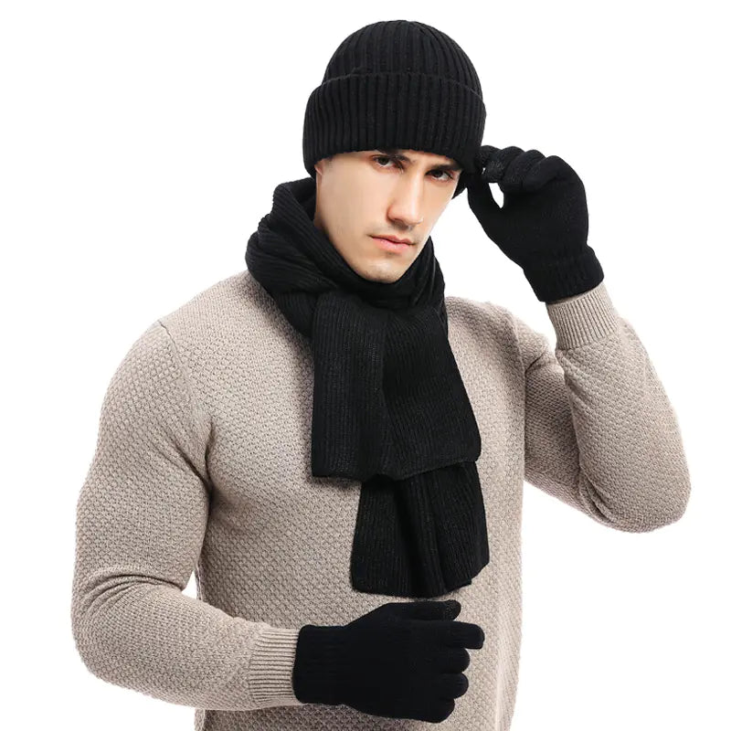 Warm Autumn Winter Knitted Hat, Scarf, and Gloves Set