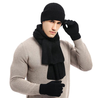 Warm Autumn Winter Knitted Hat, Scarf, and Gloves Set