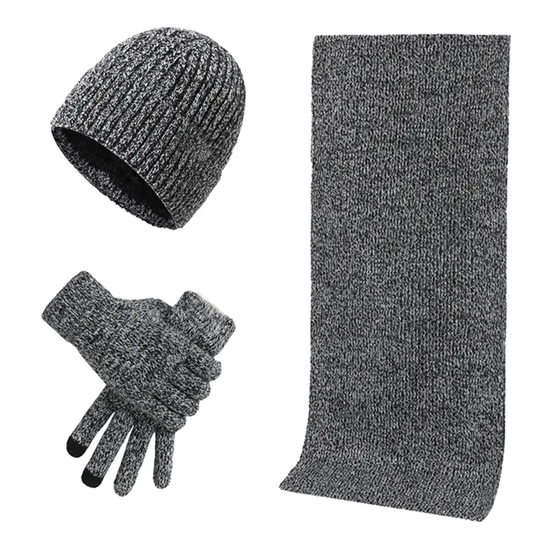 Warm Autumn Winter Knitted Hat, Scarf, and Gloves Set