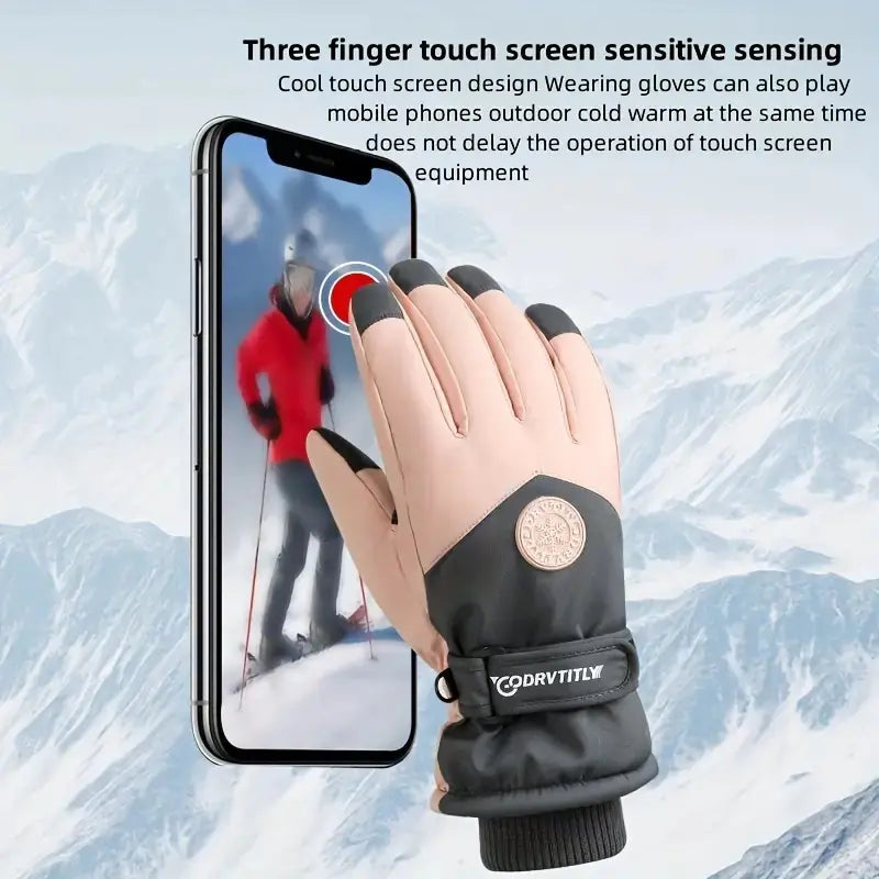 Men's Thick Velvet Ski Gloves Windproof & Warm