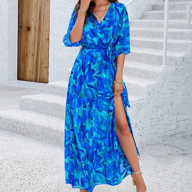 Elegant Printed Waist-Defined Dress