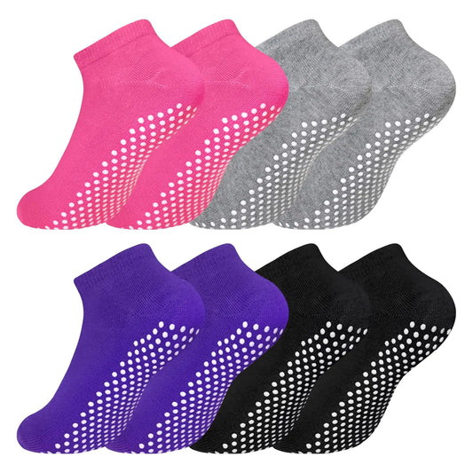 Pilates Socks Non Slip Grips Yoga Socks Ballet Dance Hospital Grippers Socks 4 pairs Sticky Socks for Women
