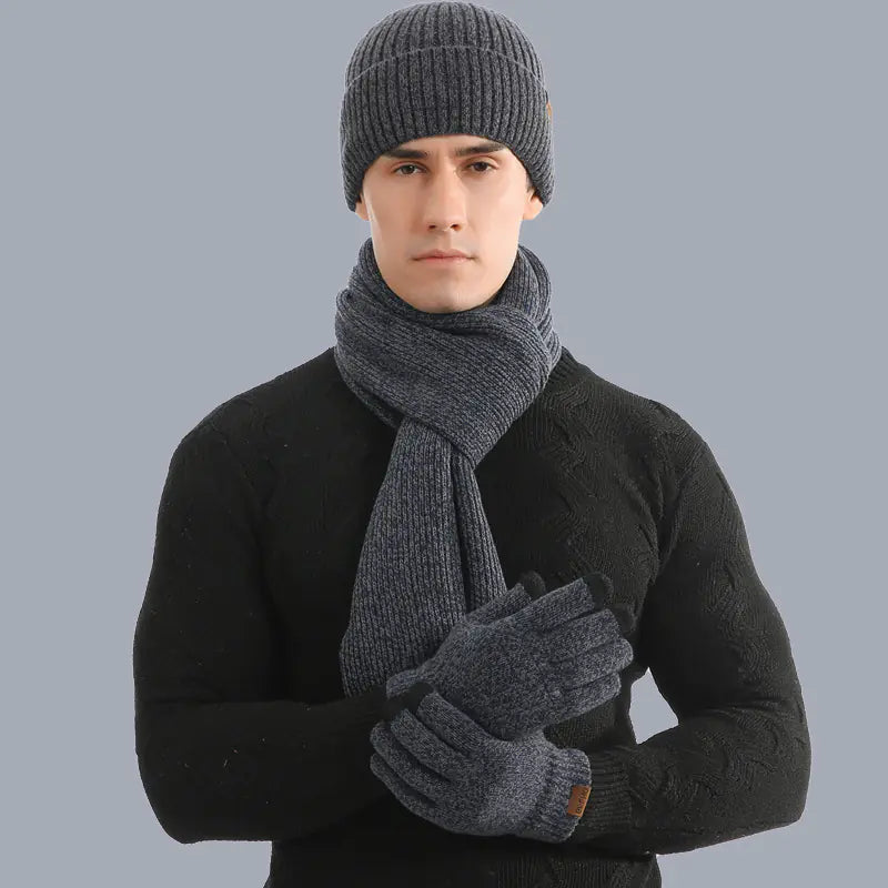 Warm Autumn Winter Knitted Hat, Scarf, and Gloves Set