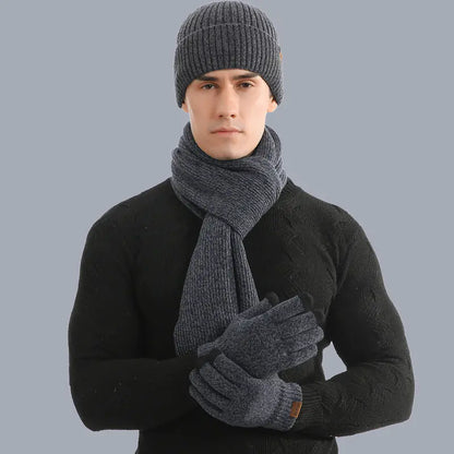 Warm Autumn Winter Knitted Hat, Scarf, and Gloves Set
