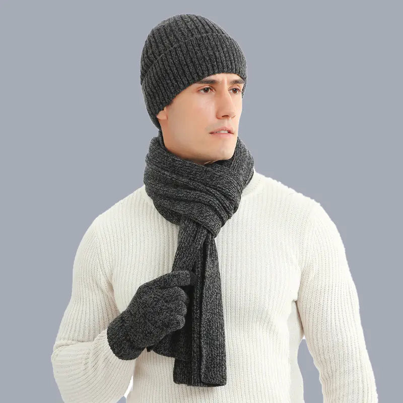 Warm Autumn Winter Knitted Hat, Scarf, and Gloves Set