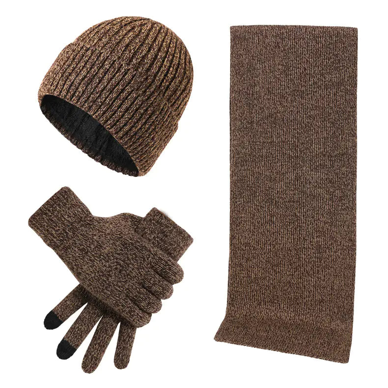 Warm Autumn Winter Knitted Hat, Scarf, and Gloves Set