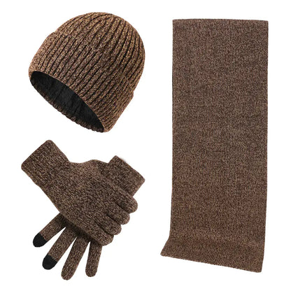 Warm Autumn Winter Knitted Hat, Scarf, and Gloves Set