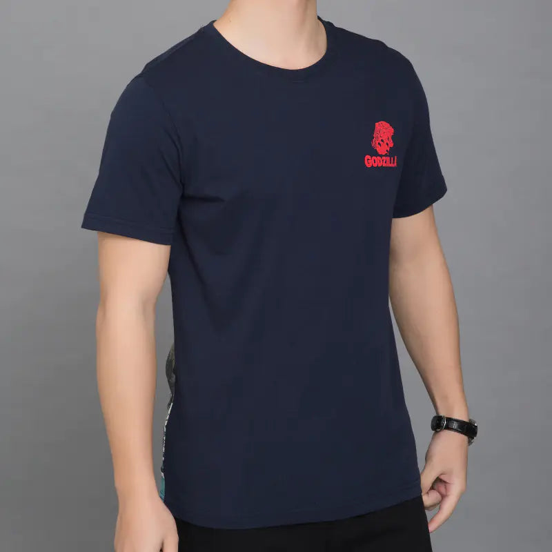 Japanese Style Godzilla Print Cotton T-Shirt for Men
