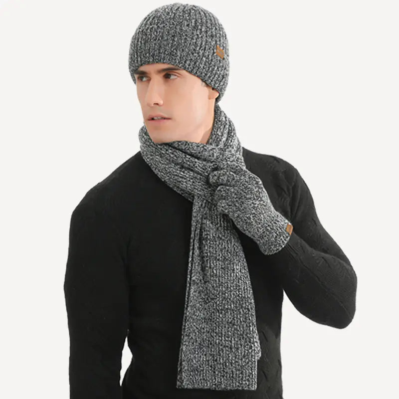 Warm Autumn Winter Knitted Hat, Scarf, and Gloves Set