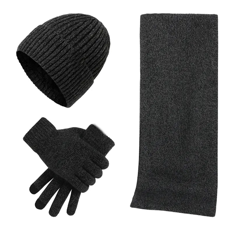 Warm Autumn Winter Knitted Hat, Scarf, and Gloves Set
