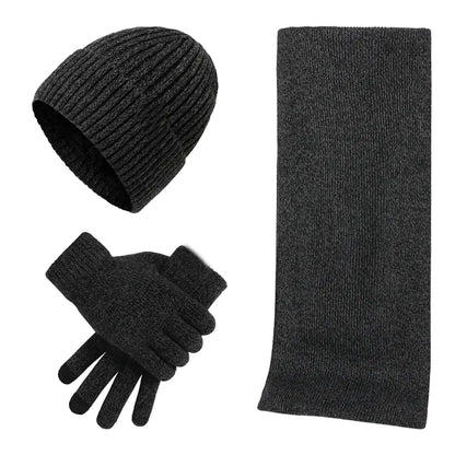Warm Autumn Winter Knitted Hat, Scarf, and Gloves Set