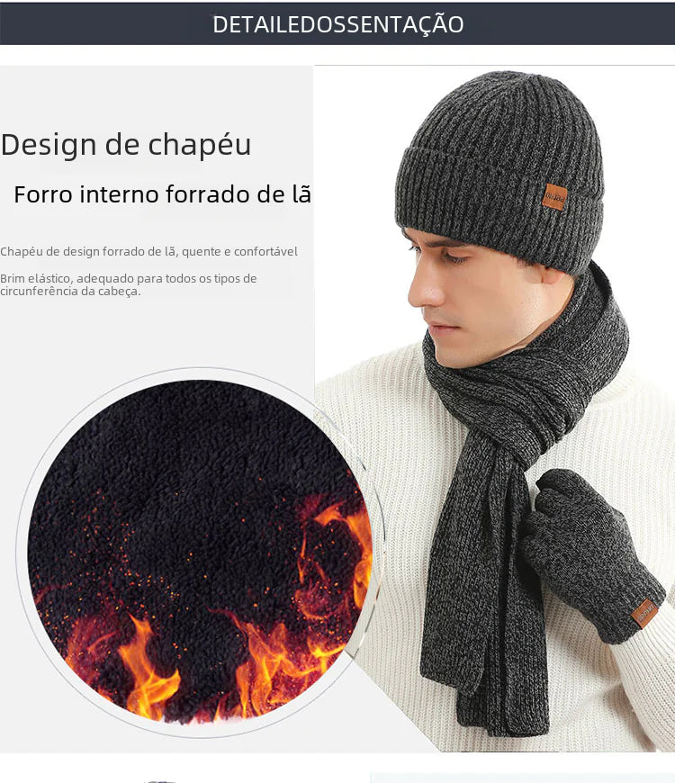 Warm Autumn Winter Knitted Hat, Scarf, and Gloves Set
