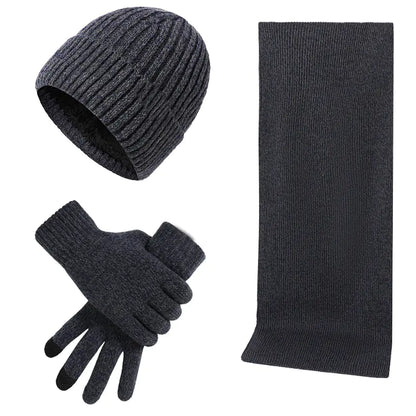 Warm Autumn Winter Knitted Hat, Scarf, and Gloves Set