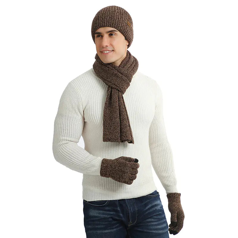 Warm Autumn Winter Knitted Hat, Scarf, and Gloves Set