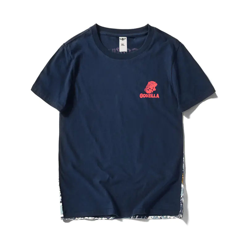 Japanese Style Godzilla Print Cotton T-Shirt for Men