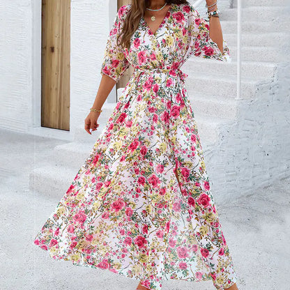 Elegant Printed Waist-Defined Dress