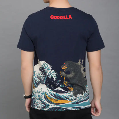 Japanese Style Godzilla Print Cotton T-Shirt for Men